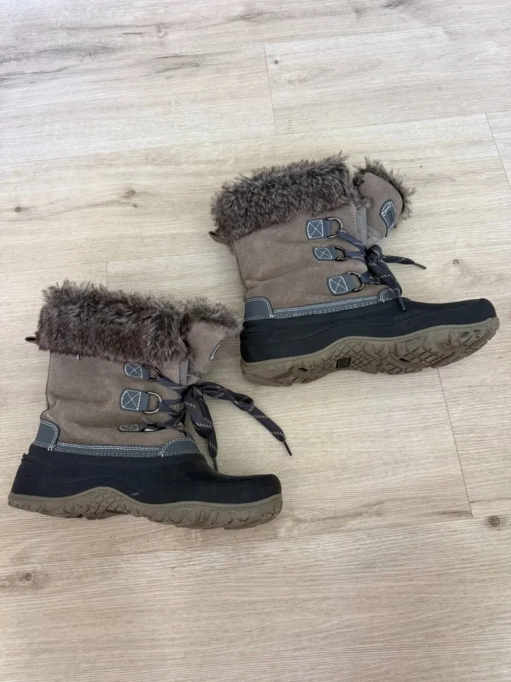 Khombu Faux Fur Winter Snow Boots Size 11 Brown Waterproof Lace Up Slope Ski